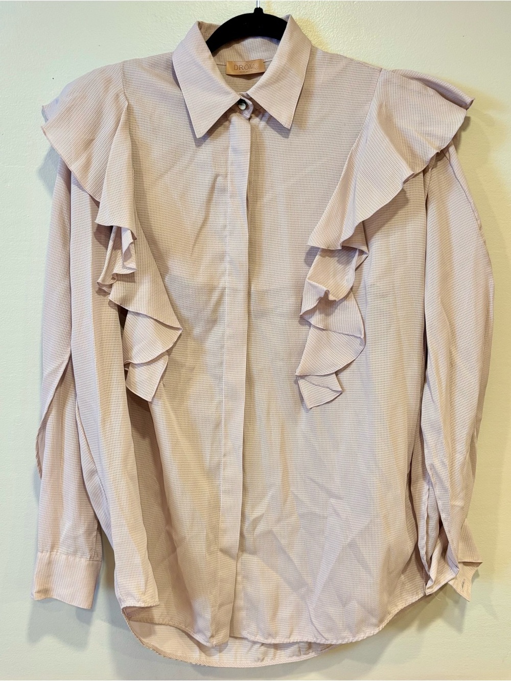 DROMe Italian Luxury Button Down Ruffle Blouse Amethyst Purple Women's Small